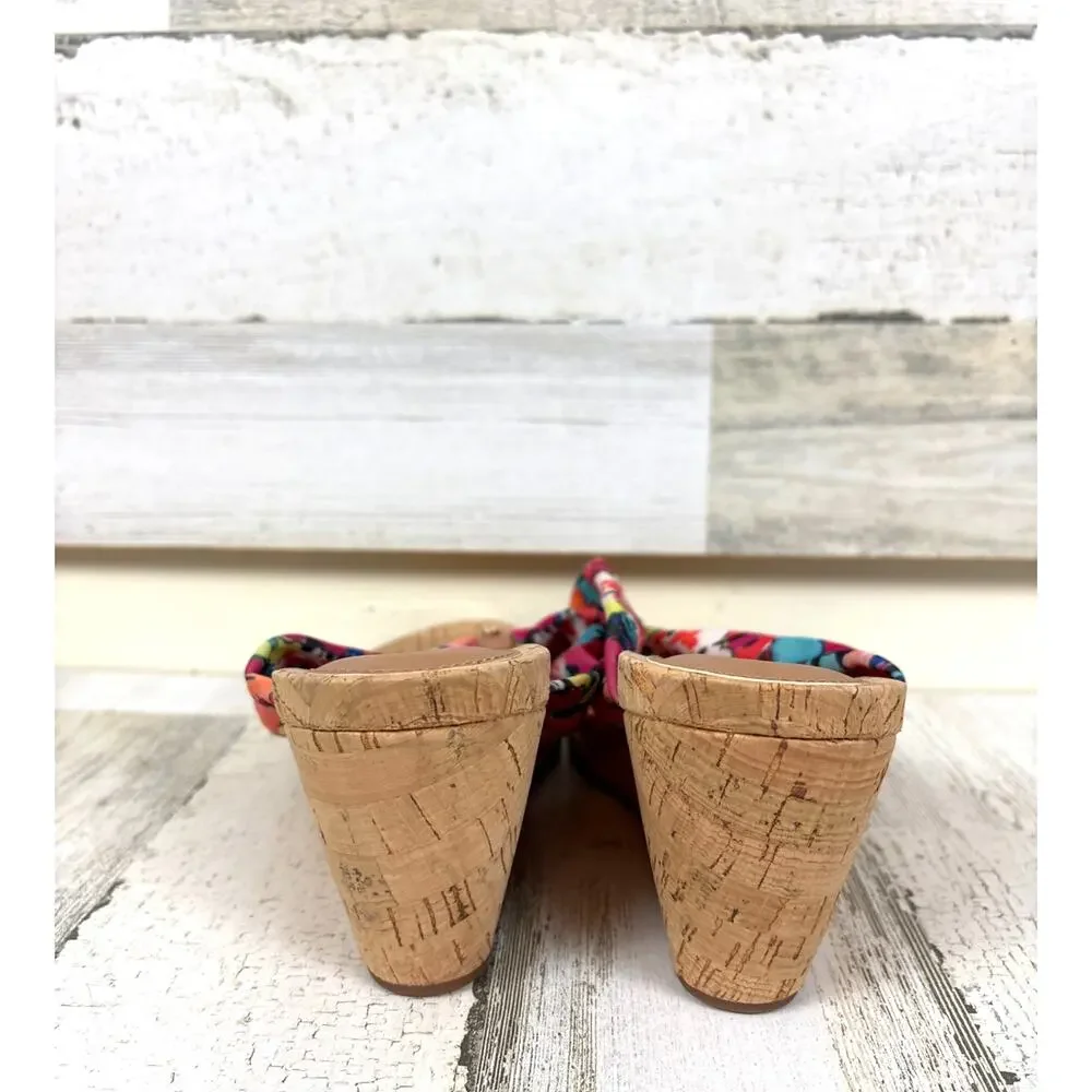 Alex Marie Womens 7.5 Multicolor Floral Fabric Cork Wedge Slip On Sandals NEW